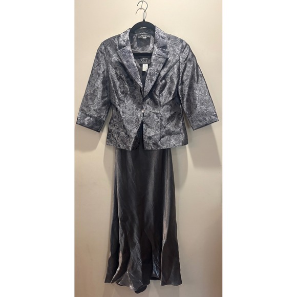 Alex Evenings Gray Floral Brocade Jacket Dress Set Petite 4P Formal Occasion - Picture 1 of 14